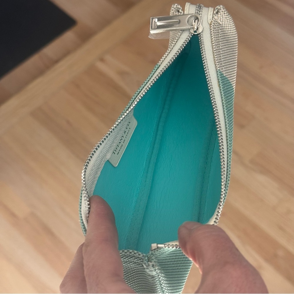 NIB TIFFANY & CO. Color Block Cosmetic Case Make Up Pencil Case Blue & White - Picture 10 of 16